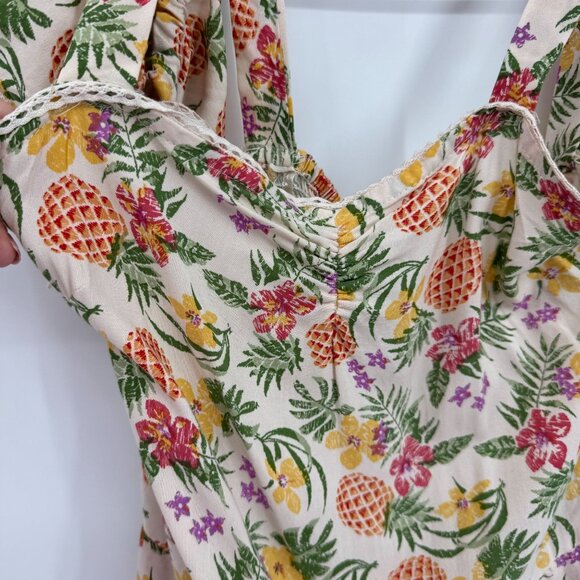 ANGIE Tropical Pineapple Hi Low Maxi Dress NEW Puff Sleeves Sweetheart Neck M - Picture 5 of 8